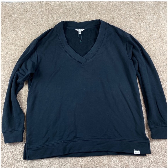 Orvis Women's V‎ Neck Short Sleeve Sweatshirt Pullover Black - Picture 2 of 8